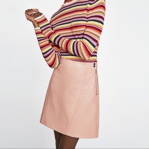 Zara Nude Beige Faux Leather Mini Skirt